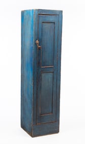 AMERICAN BLUE-PAINTED PINE CHIMNEY CUPBOARD.