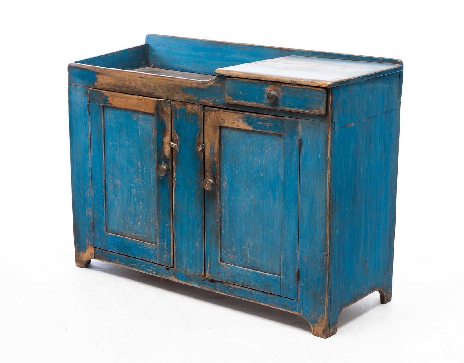 AMERICAN BLUE-PAINTED PINE DRY SINK. (1 of 9)