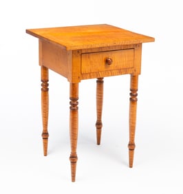 AMERICAN SHERATON TIGER MAPLE ONE-DRAWER STAND.