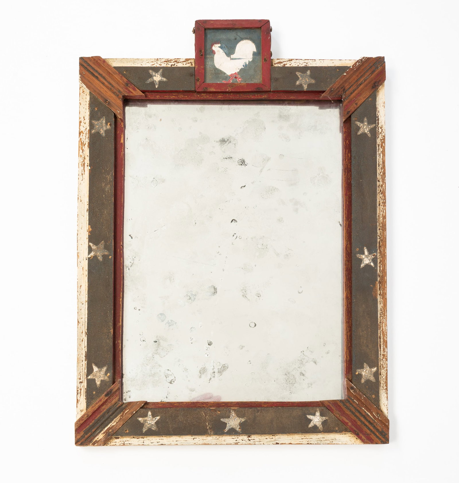 AMERICAN FOLK ART PAINT-DECORATED PATRIOTIC MIRROR WITH ROOSTER. (1 of 4)