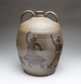 CHESTER HEWELL (GEORGIA, B. 1950) FOLK ART STONEWARE "JUG BAND" DOUBLE-HANDLED PICTURE JUG, DATED
