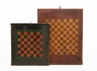 TWO AMERICAN PAINT-DECORATED GAMEBOARDS.