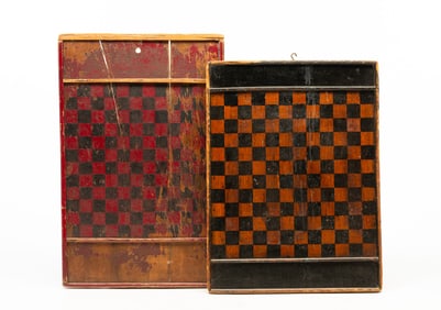TWO AMERICAN PAINTED PINE GAMEBOARDS.