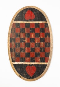 AMERICAN PAINT-DECORATED OAK GAMEBOARD.