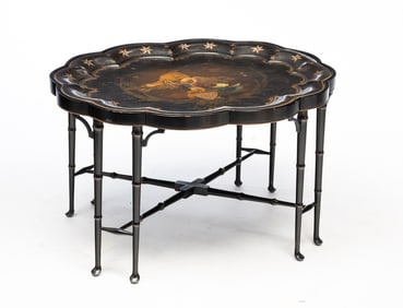 TOLE-PAINTED AND PARCEL-GILT TRAY TABLE WITH SHIELD-BREASTED EAGLE.