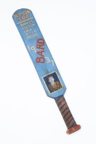 AMERICAN FOLK ART PAINT-DECORATED FRATERNITY PADDLE, DATED 1937.