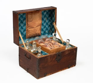 IRON-BOUND OAK SEA CAPTAIN'S LIQUOR CHEST.