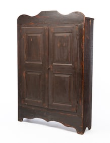 AMERICAN SPANISH BROWN-PAINTED PINE CUPBOARD.