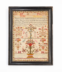 AMERICAN ADAM AND EVE NEEDLEWORK SAMPLER.