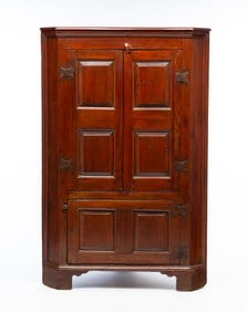 AMERICAN PANELED AND YELLOW PINE CORNER CUPBOARD.