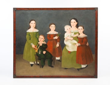 MONUMENTAL AMERICAN SCHOOL FOLK ART FAMILY PORTRAIT OF LT. JOSIAH HASBROUCK'S (NEW PALTZ, NEW YORK,