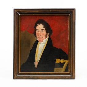 E.E. FINCH ( ACTIVE, 1832-1850) OIL ON CANVAS PORTRAIT OF A GENTLEMAN WITH AN EARRING.