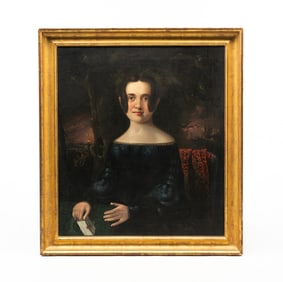 WILLIAM MATTHEW PRIOR (AMERICAN, 1806-1873) FOLK ART OIL ON CANVAS PORTRAIT OF A YOUNG WOMAN, DATED