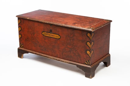 MAHANTANGO VALLEY, PENNSYLVANIA PAINT-DECORATED PINE DOWER CHEST FOR CATHARINA DITRICH, DATED 1830.