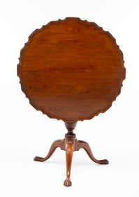 SALEM, MASSACHUSETTS CHIPPENDALE MAHOGANY PIECRUST BIRDCAGE-ACTION TEA TABLE.