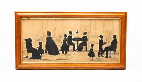 SAMUEL METFORD (BRITISH/AMERICAN 1810-1890) LARGE CUT PAPER AND WATERCOLOR SILHOUETTE OF FRANCIS