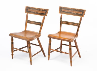 PAIR OF MID-ATLANTIC PAINT-DECORATED AND PARCEL-GILT "BALTIMORE FANCY" SIDE CHAIRS WITH MAKER