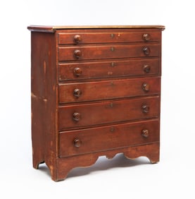 AMERICAN REDDISH-BROWN WASHED PINE AND CHERRY THREE-DRAWER MULE CHEST.