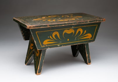 AMERICAN PAINT-DECORATED PINE FOOTSTOOL.