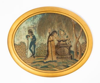 ATTRIBUTED TO FOLWELL SCHOOL (PHILADELPHIA, PENNSYLVANIA) WATERCOLOR AND SILK NEEDLEWORK MOURNING