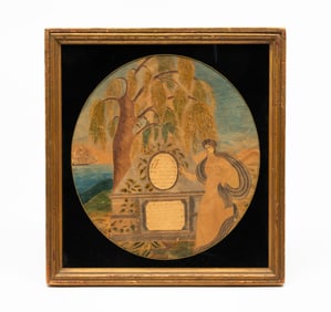 AMERICAN SCHOOL WATERCOLOR AND INK MOURNING MEMORIAL FOR GALEN JAMES AND MALACHI JAMES.