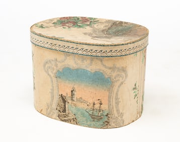 AMERICAN NAUTICAL THEME HAND-BLOCKED WALLPAPER BAND BOX.