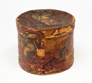 AMERICAN WALLPAPER-COVERED BENTWOOD BOX.