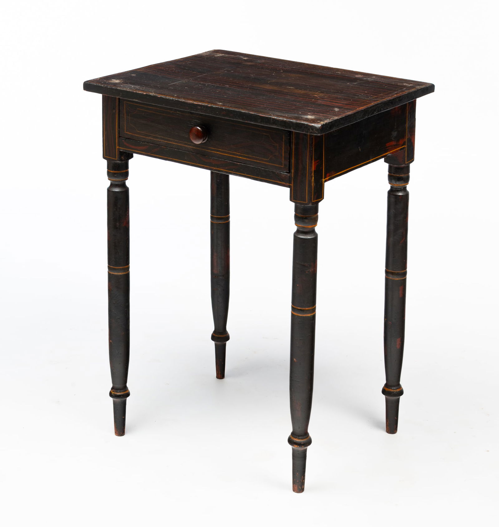 AMERICAN SHERATON GRAIN-PAINTED AND GILT STENCILED PINE ONE-DRAWER STAND. (1 of 6)