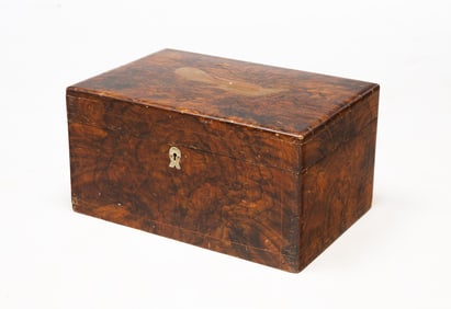 AMERICAN FAUX BURL AND PAINT-DECORATED DOCUMENT BOX.