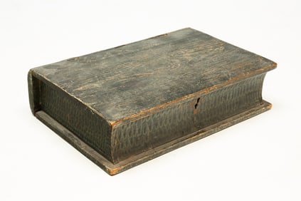 AMERICAN PAINT-DECORATED BOOK-SHAPED BOX.