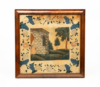 AMERICAN SCHOOL THEOREM ON VELVET DEPICTING A NUN.