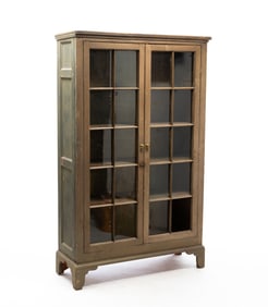 AMERICAN PUTTY-PAINTED PINE GLAZED-DOOR CUPBOARD.