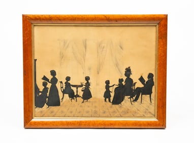 ATTRIBUTED TO JOHN GAPP (ENGLISH, ACTIVE 1823-1839) CUT PAPER SILHOUETTE OF A LARGE FAMILY.