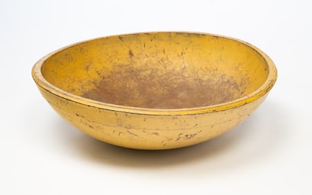 AMERICAN MUSTARD-PAINTED TURNED WOOD BOWL.