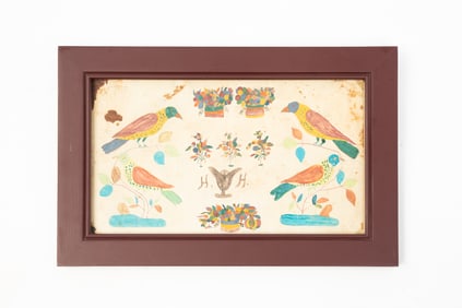 PENNSYLVANIA AMISH TEMPERA ON RULED PAPER FRAKTUR.