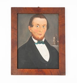 WILLIAM MATTHEW PRIOR (AMERICAN, 1806-1873) FOLK ART OIL ON PAPERBOARD PORTRAIT OF A SEA CAPTAIN