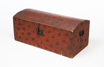 AMERICAN PAINT-DECORATED PINE DOME TOP BOX, INSCRIBED "L. HALL".