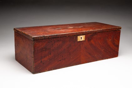 AMERICAN SAILOR-MADE GRAIN-PAINTED AND BONE-INLAID PINE DOCUMENT BOX.
