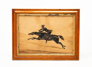 FREDERICK FRITH (BRITISH, 1819-1871) GOUACHE, WATERCOLOR, AND GRAPHITE SILHOUETTE OF A RACEHORSE AND