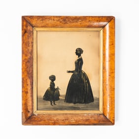 AMERICAN SCHOOL WATERCOLOR AND GOUACHE FULL-LENGTH SILHOUETTE PORTRAITS OF A MOTHER AND DAUGHTER.