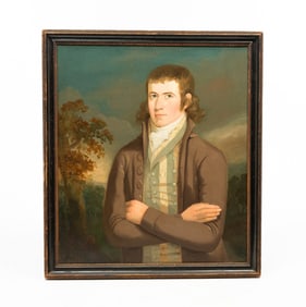 AMERICAN SCHOOL OIL ON CANVAS PORTRAIT OF A GENTLEMAN.