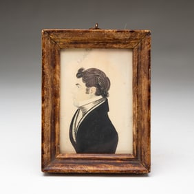 MINIATURE AMERICAN SCHOOL FOLK ART WATERCOLOR PORTRAIT OF A GENTLEMAN.