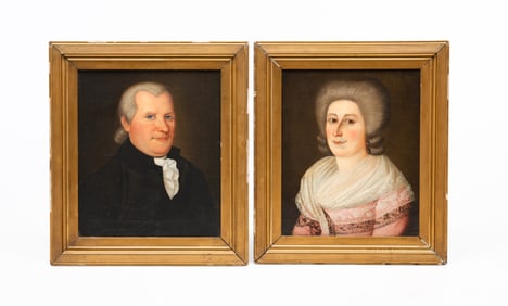 AMERICAN SCHOOL OIL ON CANVAS PORTRAITS OF WILLIAM BAUER AND MARY KING.