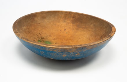 AMERICAN BLUE-PAINTED TURNED WOOD BOWL.