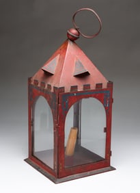 FRENCH PAINT-DECORATED TIN CANDLE LANTERN.