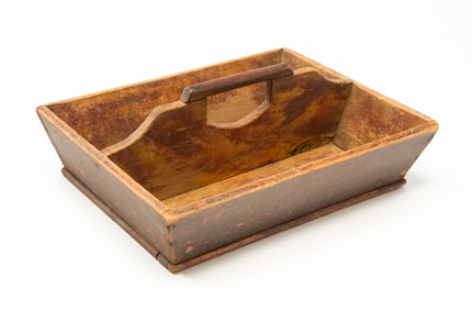 AMERICAN PAINT-DECORATED PINE CUTLERY TRAY.
