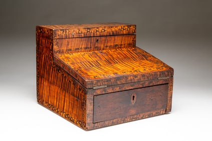 AMERICAN TIGER MAPLE LAP DESK WITH DRAWER.