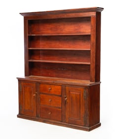 NEW HAMPSHIRE PINE STEPBACK PEWTER CUPBOARD.