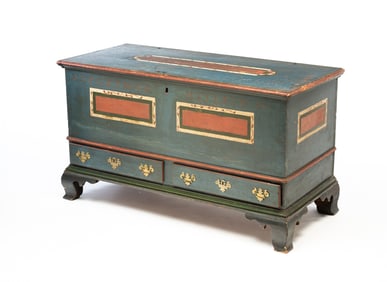 SOUTHEASTERN PENNSYLVANIA CHIPPENDALE PAINT-DECORATED DOWER BOX, DATED 1795.