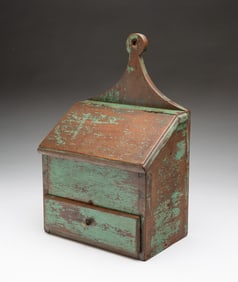 AMERICAN GREEN-PAINTED WALNUT WALL BOX.